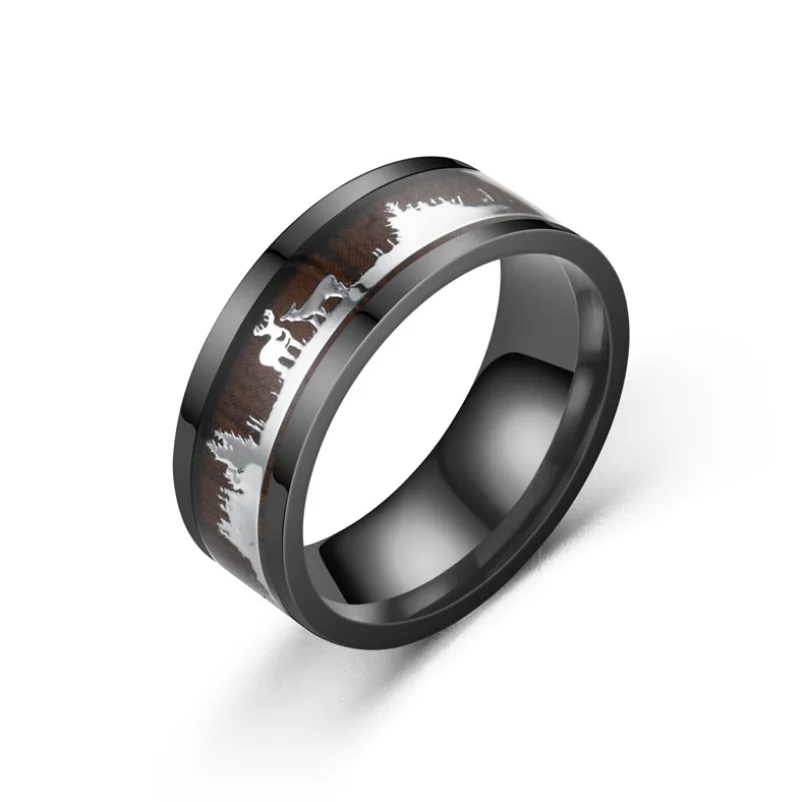 

2020 fashion new black wood grain deer ring christmas gift ring jewelry 8mm