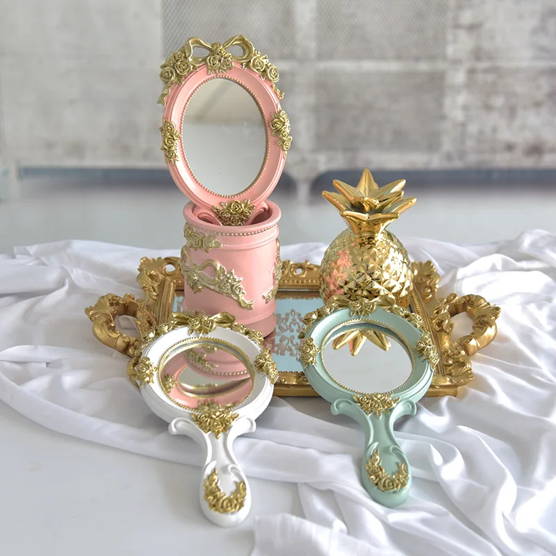 

Retro mirror portable European resin makeup mirror, Antique gold/black/pink