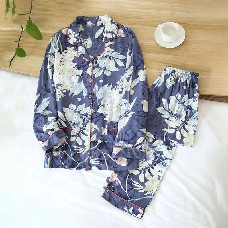 

Spring and Autumn Women's100% viscose long-sleeved trouserslarge floral cotton silklarge size thin cardiganhome serviceshirt set, Required