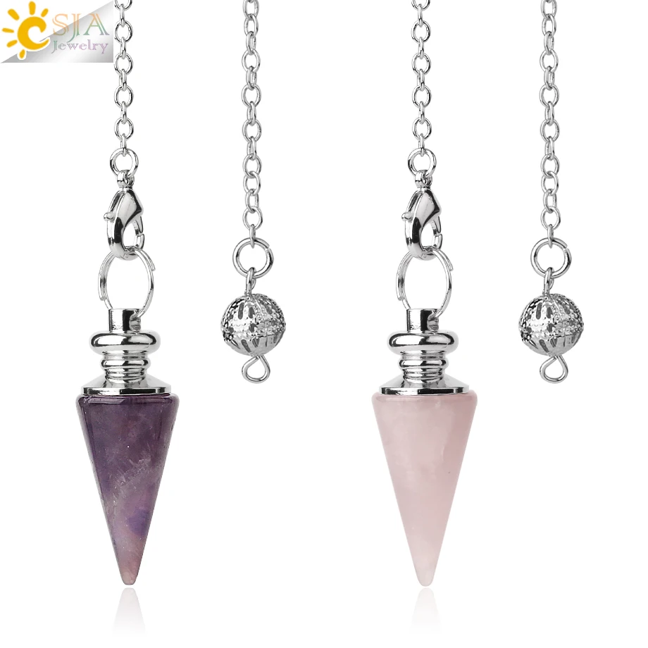 

CSJA natural stone crystal conical pendulum amethyst for dowsing 2020 meditation jewelry G491