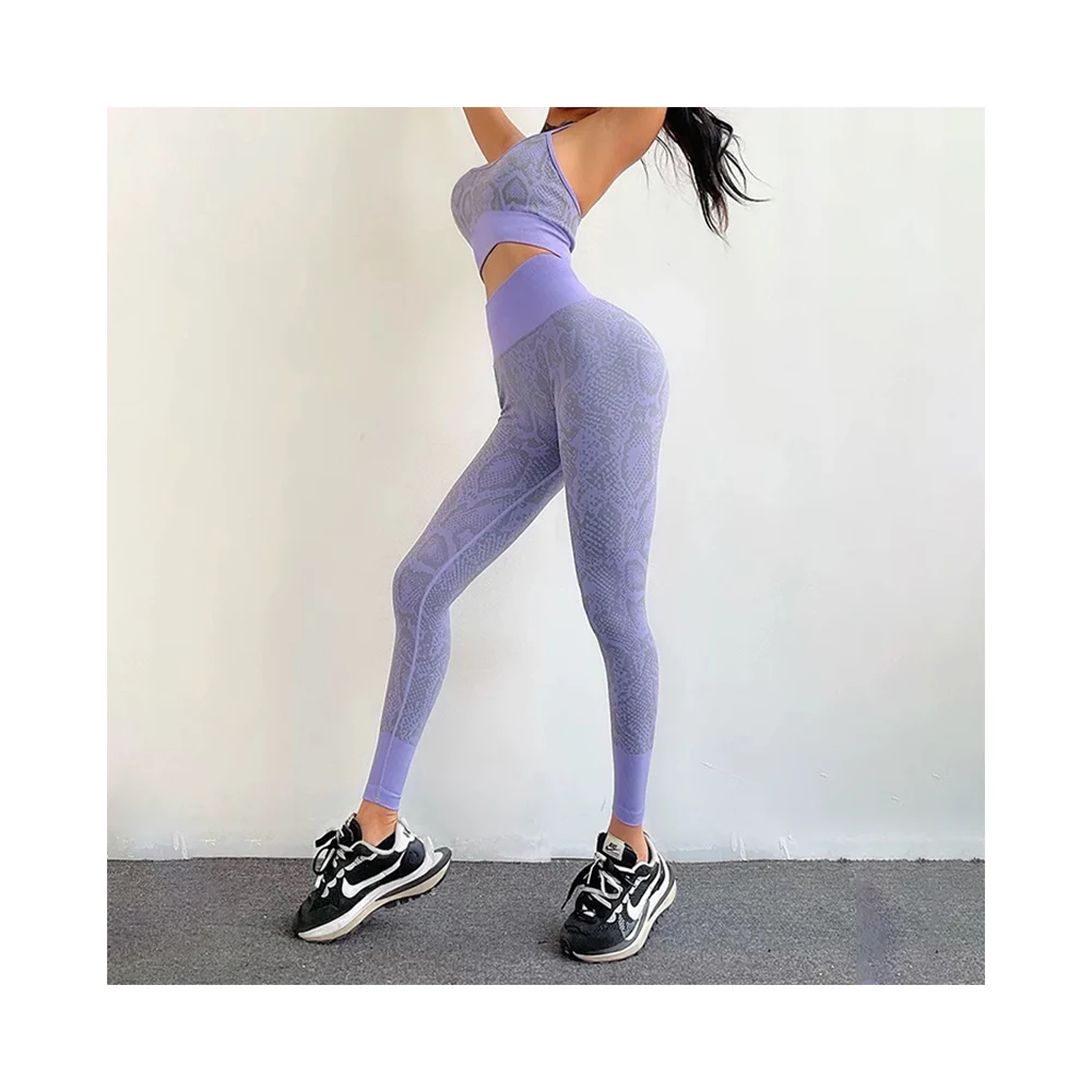 

Hot Sales High Quality High Waist Snake skin Sexy Training Professional Yoga Sets