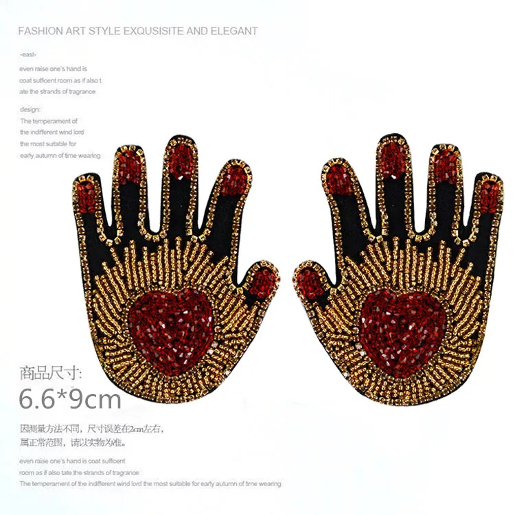 

embroidered beaded sequined hands heart patches,embroidery beads crystals eyes patch badges appliques CF-209218