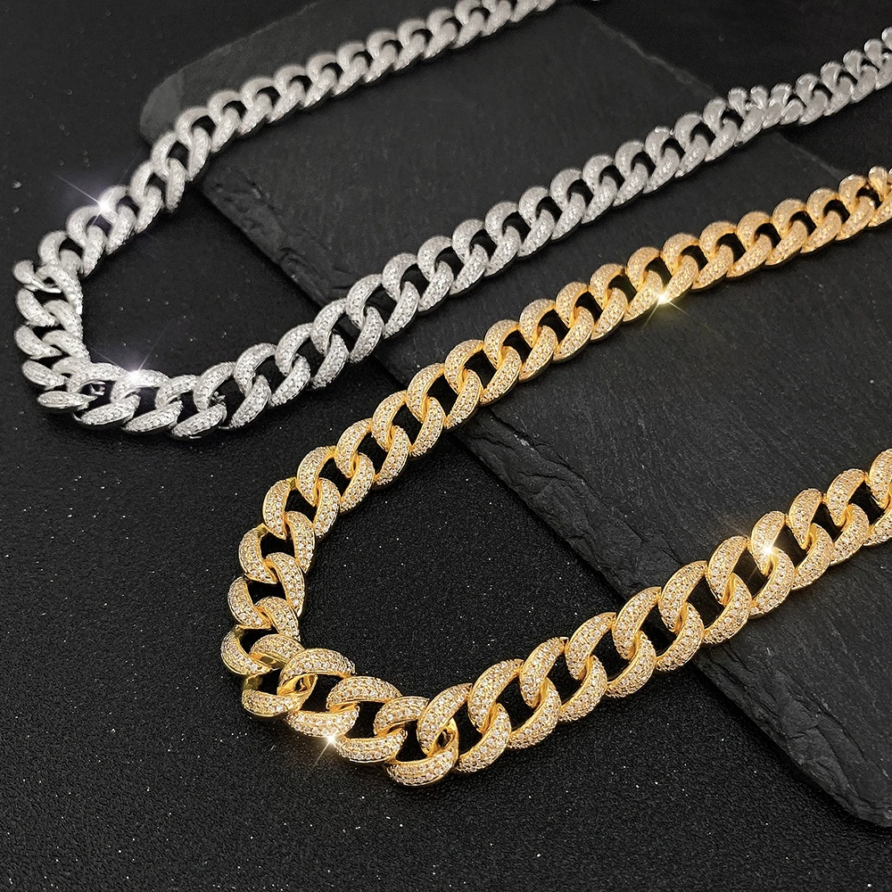 

exclusive custom hip hop jewelry necklace 925 silver iced out vvs1 diamond moissanite gold cuban link