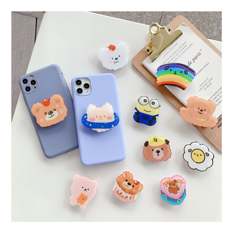 

2021 Custom Logo Cute Cartoon Folding Up Grip Holder Stand Sublimation Phone Socket