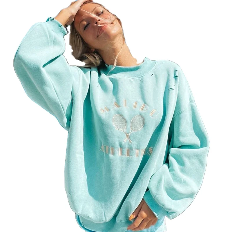 

Fall and winter solid color letter threaded collar sweatshirt casual women's hoodies