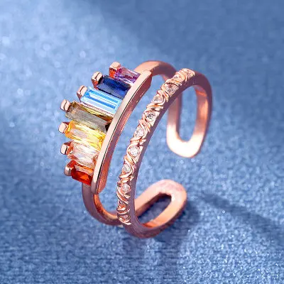 

Double Band Rainbow Ring Adjustable Wide Stacking Jewelry Rings, Color