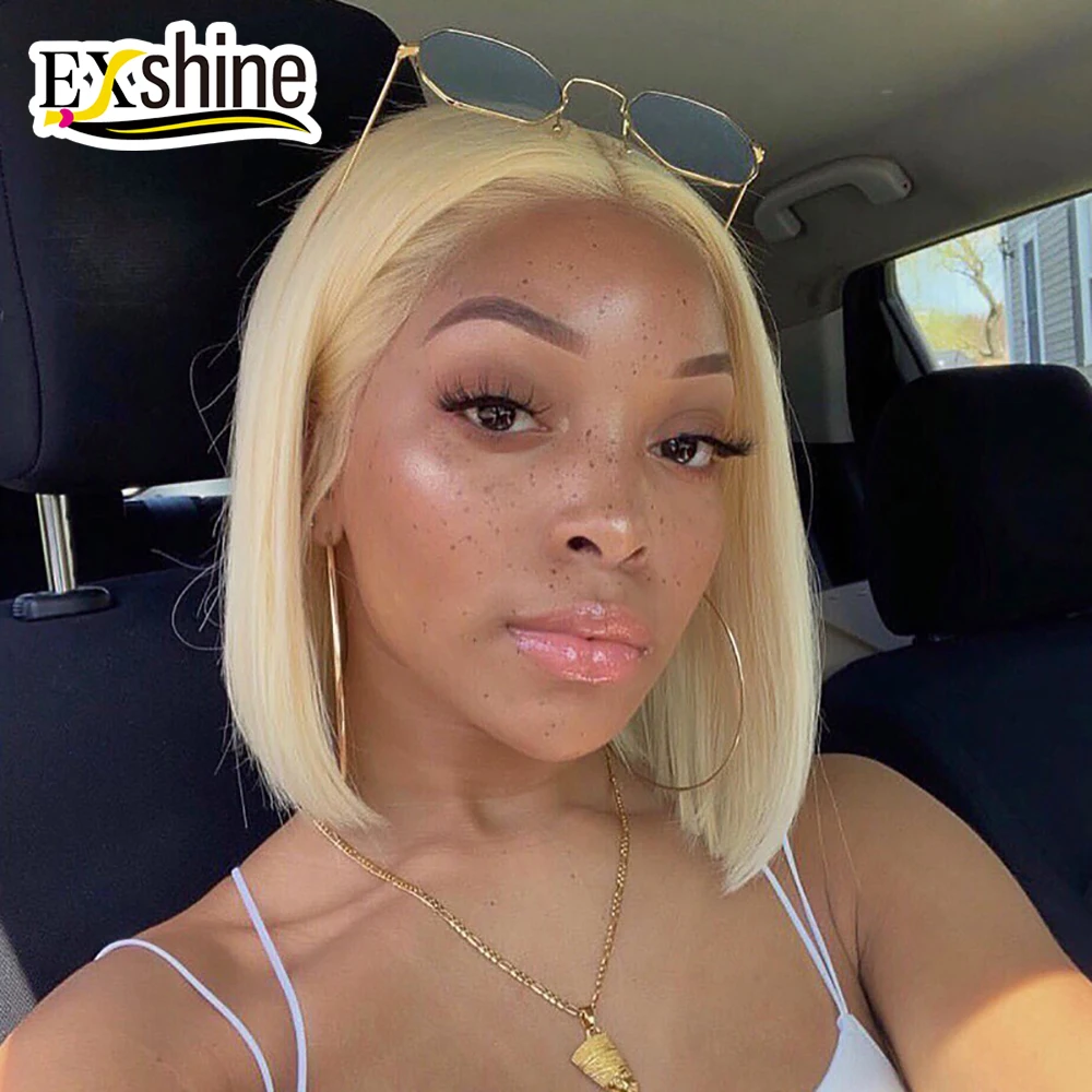 

Exshine 4x4 13x4 613 lace front bob wig,pre-plucked virgin human hair 613 blonde bob wig,613 transparent lace frontal wig