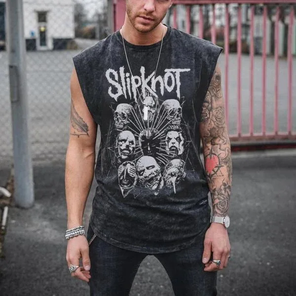 

2021 Dark Vintage Print Tops Cotton Outdoor Leisure Sleeveless Plus Size Shirts Men's Vests & Waistcoats