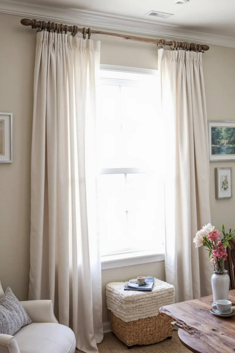 Cleaning a driftwood curtain rod gently with a soft cloth