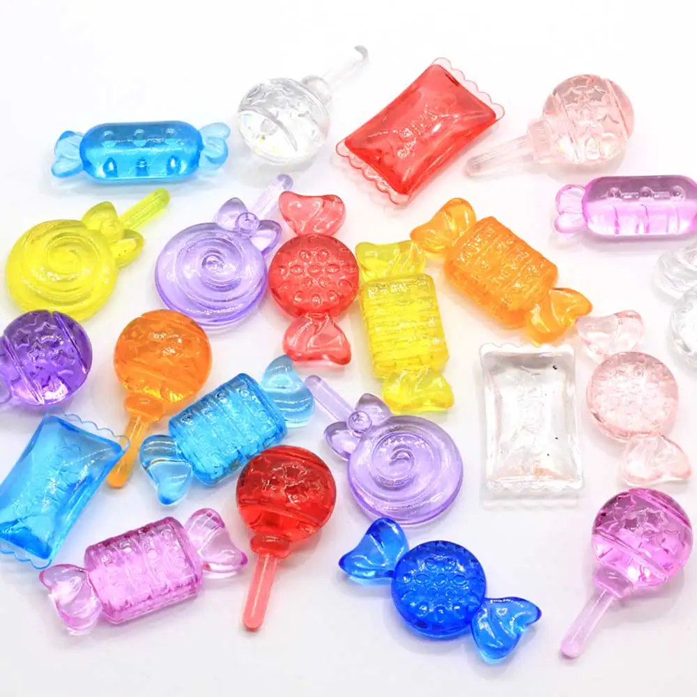 

100Pcs Mixed Design Transparent Simulation Candy Sugar Lollipop Acrylic Slime Beads For DIY Craft Scrapbooking, Colorful