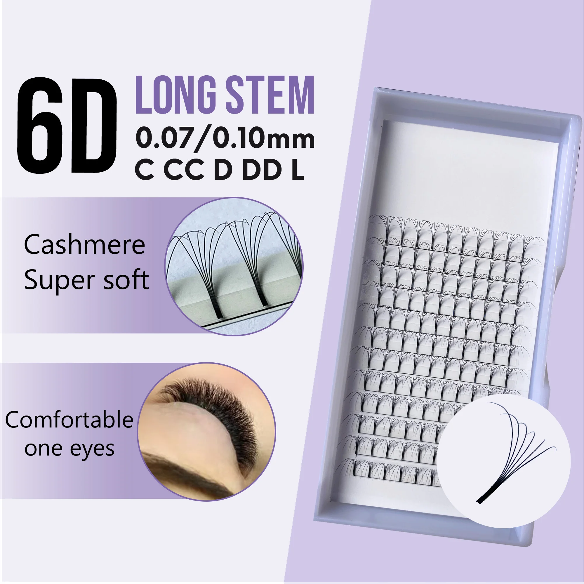 High Quality ultra Black Premade Fans 6D 0.07 0.10 c d Curl Long Stem Lash Extension Promade Fans Individual Eyelash Extensions