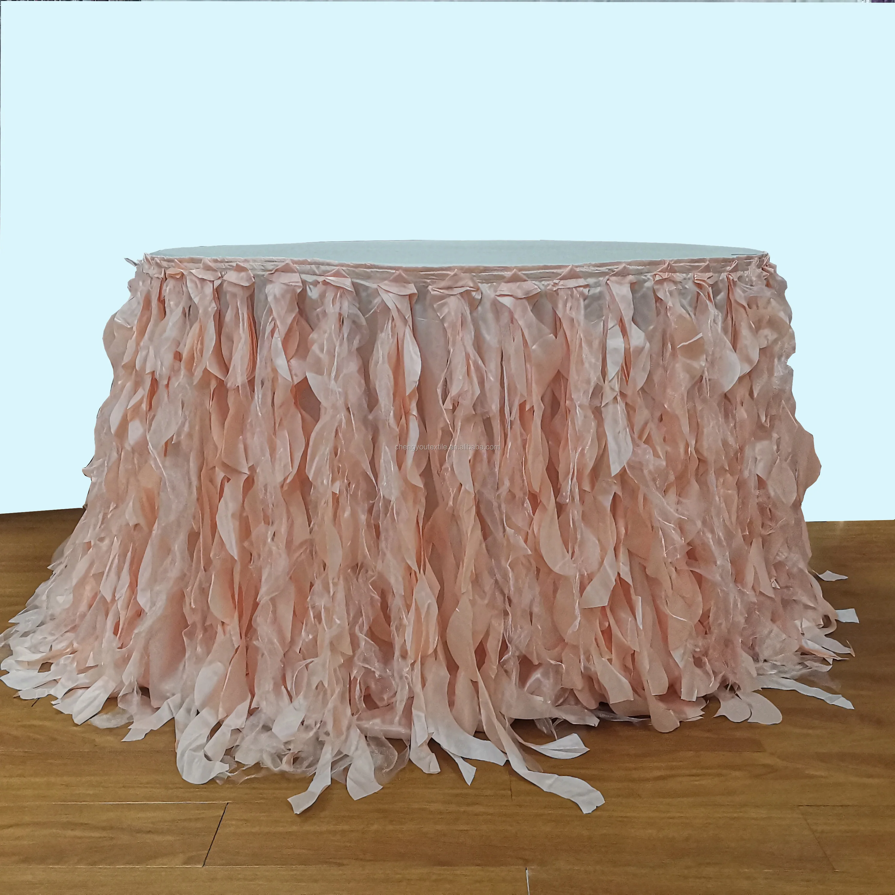Ruffle Curly Willow Organza Tutu Table Skirt Design For Wedding Long