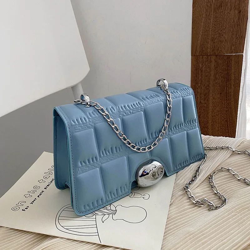 

L326 latest summer new design women pu leather chain small square bag ladies luxury shoulder portable handbags, Blue, black, pink, beige