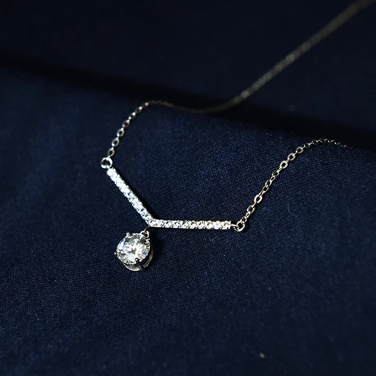 

engagement gift jewelry v shape 925 sterling silver 1 ct cubic zirconia cz diamond pendant necklace women