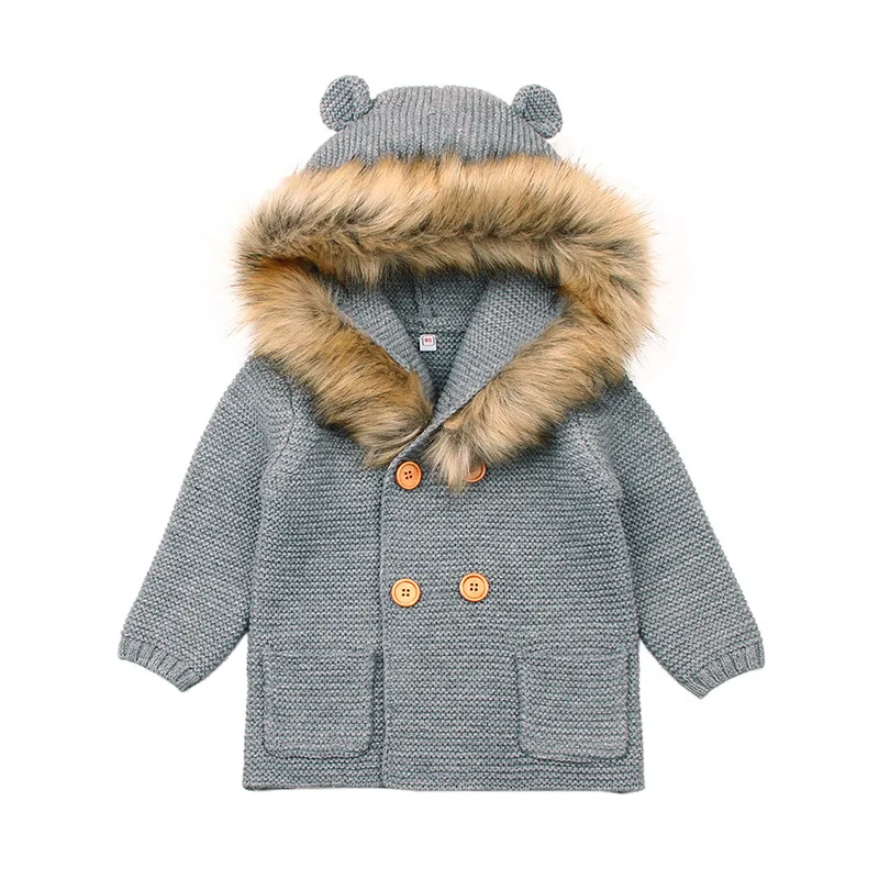 

Children's sweater baby hooded fur collar knitted jacket long-sleeved autumn and winter coat