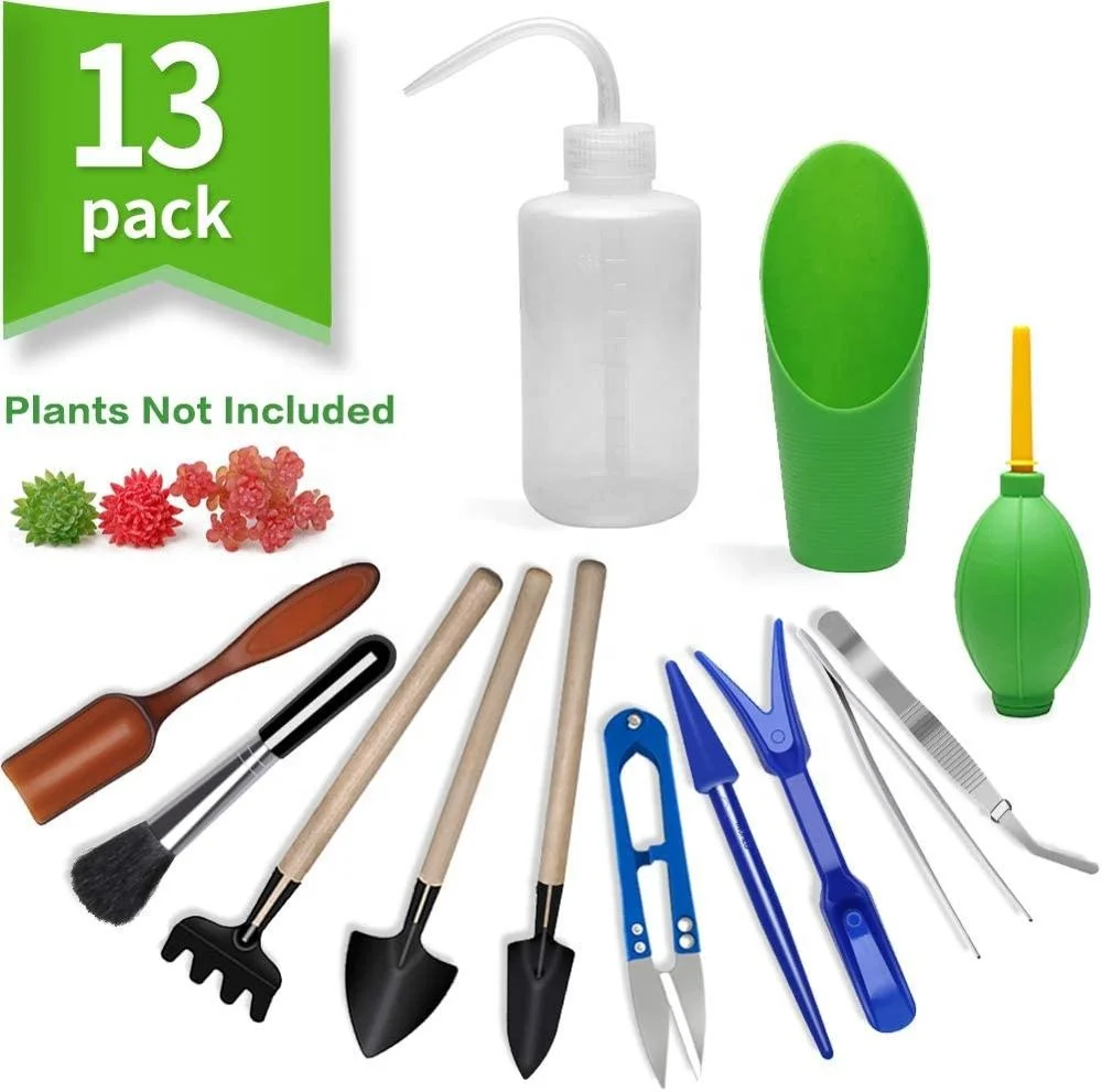 

13 Pieces Mini Garden Hand Tools Home Indoor Transplanting Succulent Miniature Planting Gardening Tool Set for Indoor Miniature