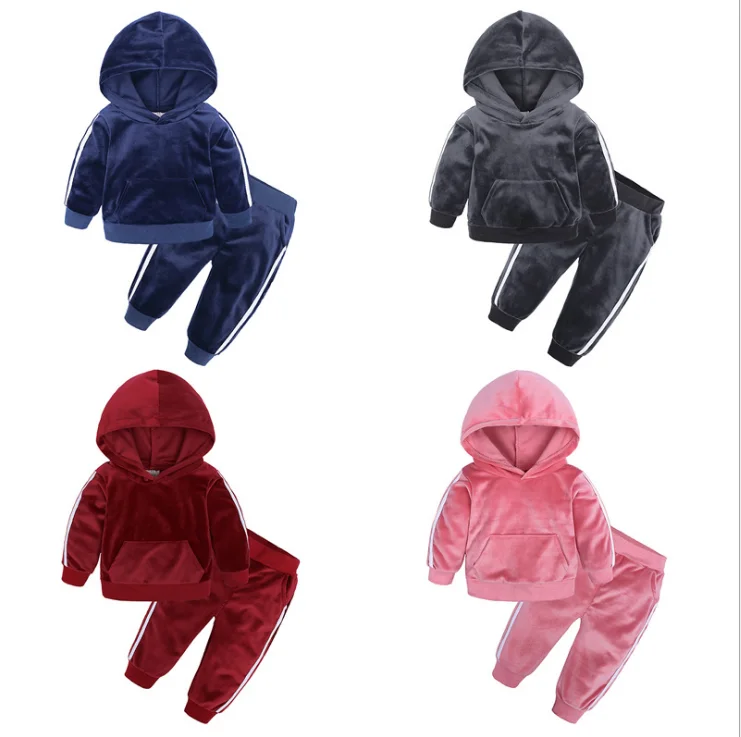 Manufacturer Wholesale Cheap RTS Children Sports Clothing Full Sleeve Boys Velvet Sweatsuit Winter Custom Blank Kids Tracksuit