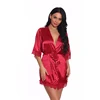 Short Women Soft Sexy Satin Silk Kimono Robe With G-String