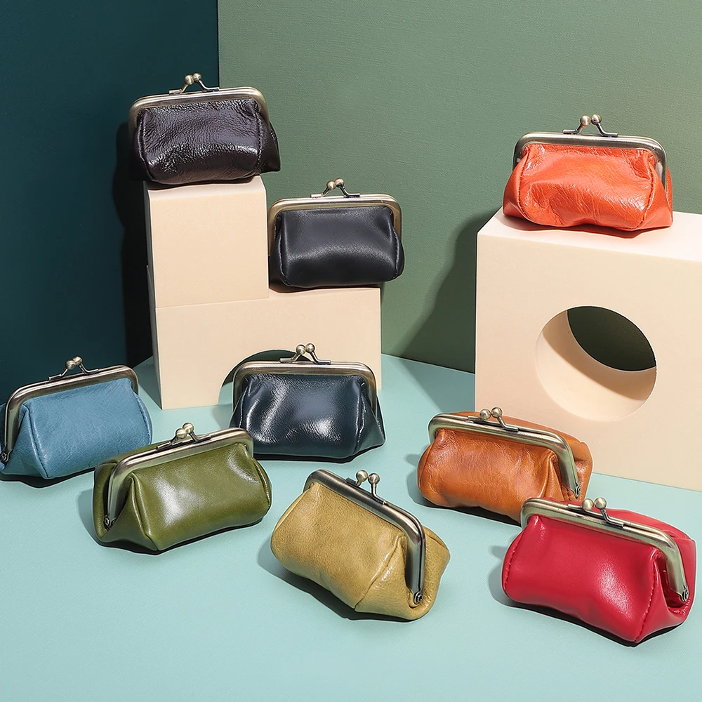 

DUJIANG Genuine Leather Mini Bag Wallet Custom Coin Cut Keychain Coin Purse