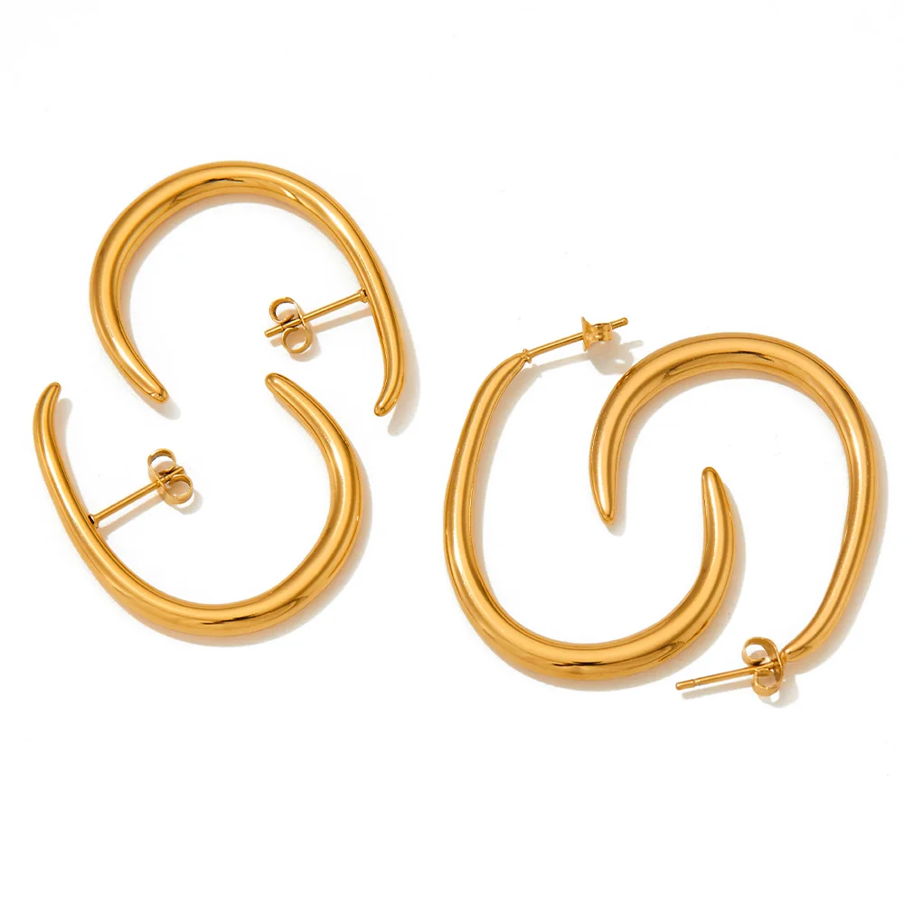 

High Polished 18k Gold Plated Semi Circle Star Heart Earring 316l Stainless Steel Star C Shape Stud Earring For Women