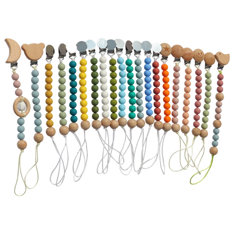

Pacifier Clips Silicone Premium Teething Beads Holder, Customized color
