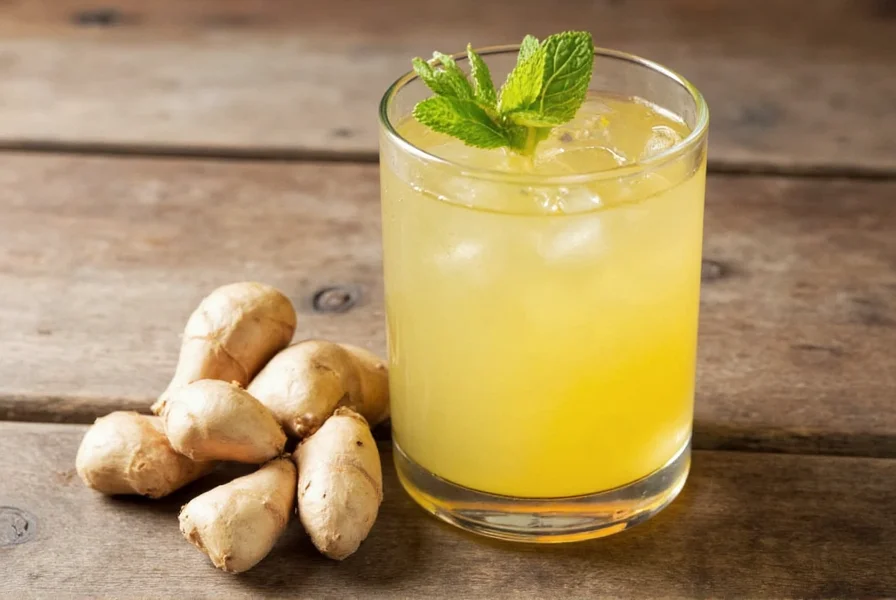 Fresh ginger root being sliced for ginger drink preparation