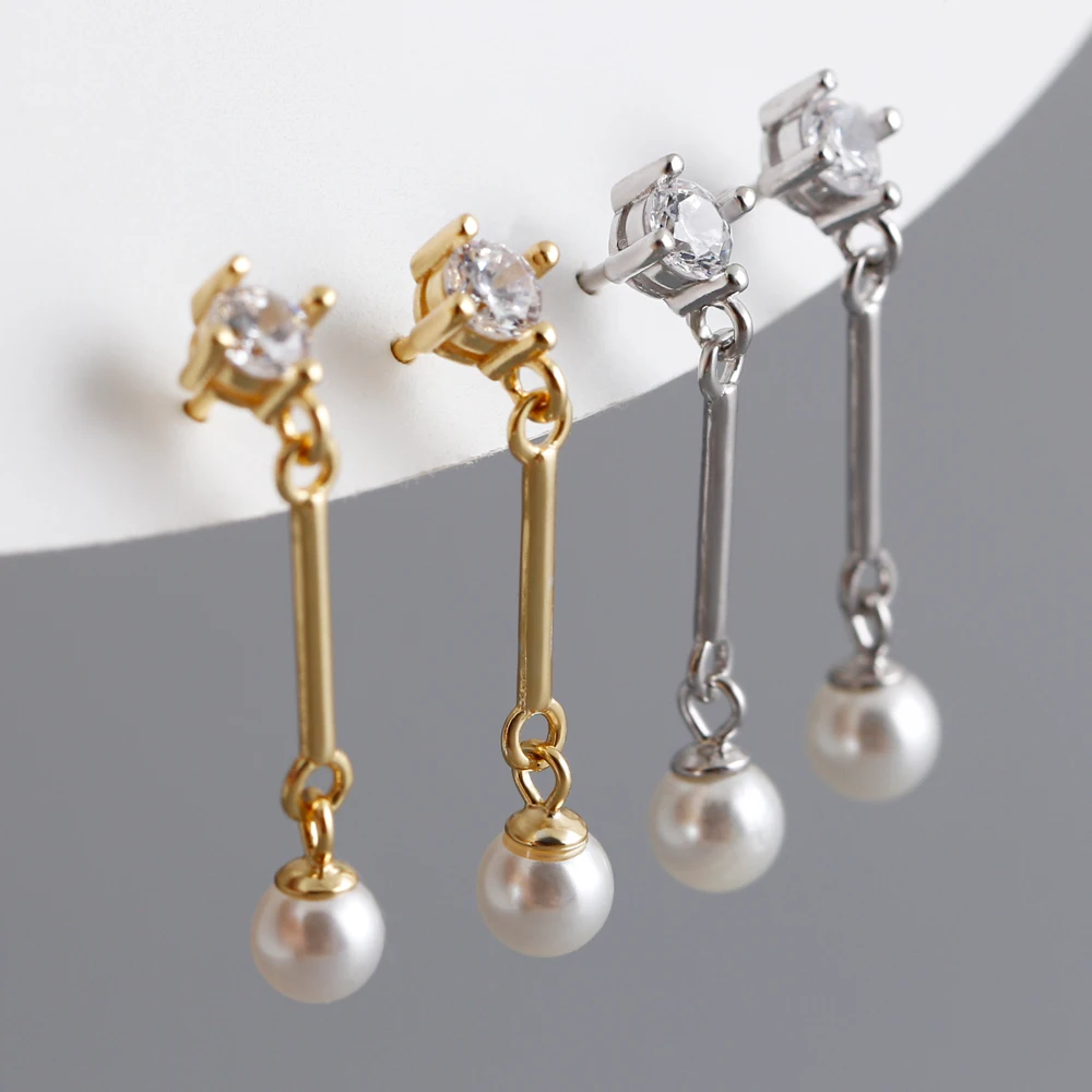 Europe Fashion 925 Sterling Silver Pearl Long Tassel Stud Earring Jewelry Gold Plated Sterling Silver Pearl Stud Earrings for Wo