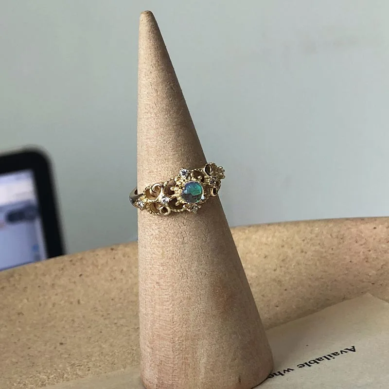 

Vintage Style Gold Plated 925 Sterling Silver Jewelry CZ Adjustable Moonstone Ring