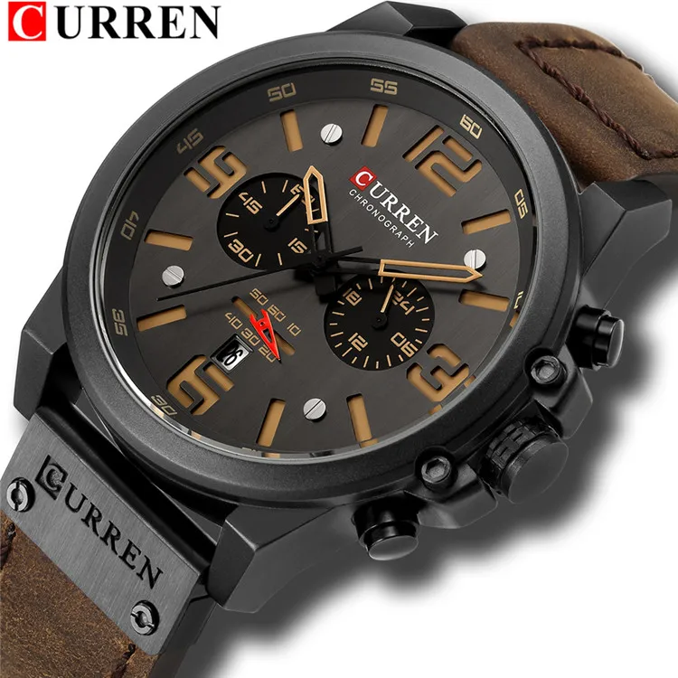 

CURREN 8314 Watch Top Luxury Brand Waterproof Sport Wrist Watch Chronograph Quartz Military Genuine Leather Relogio Masculino