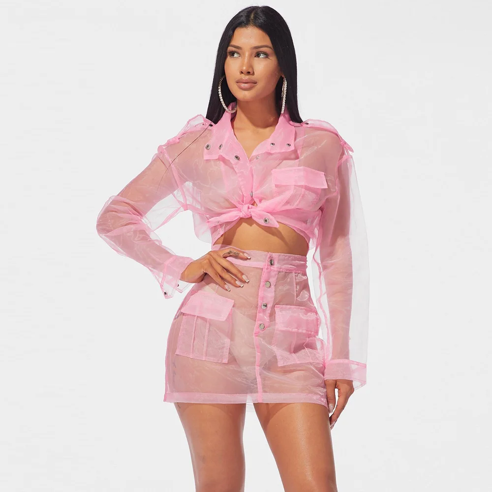 B23754A Women's clothing hot sale pure color organza two-piece dress set