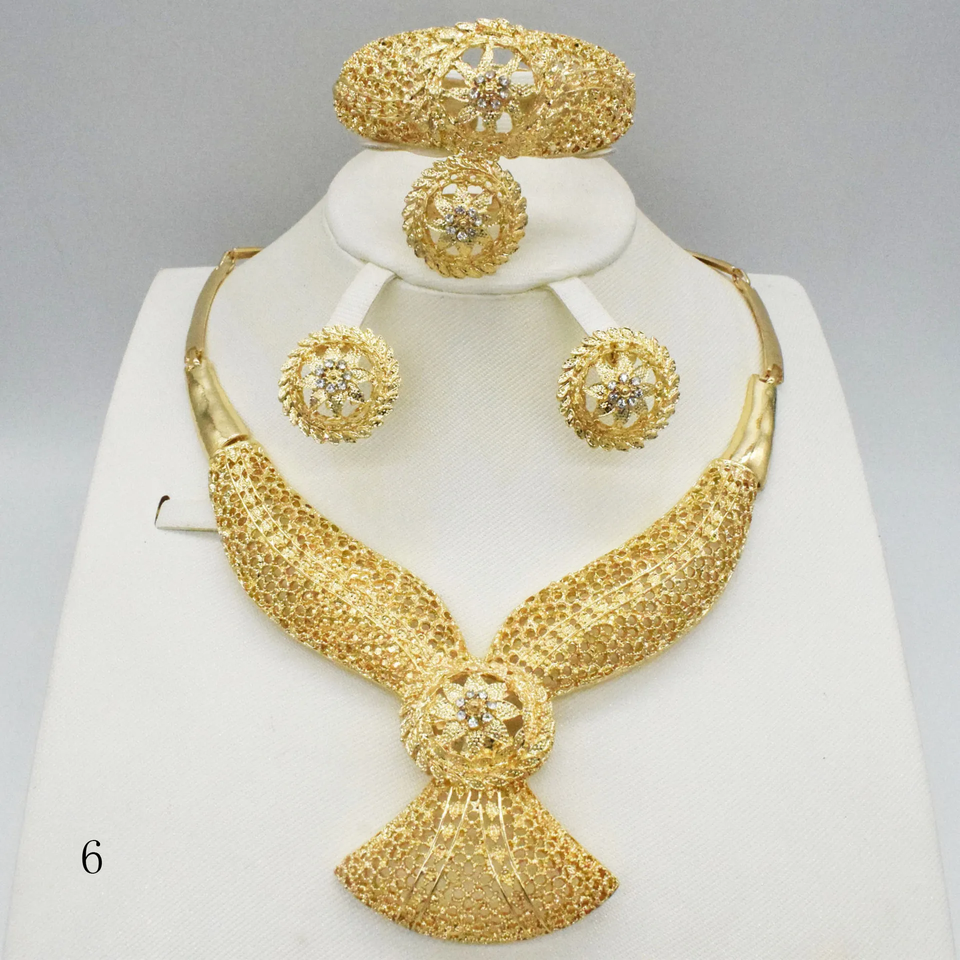 

Wholesale Women Dubai Costume Wedding Dress Bridal Jewelry 18k Gold Indian African Earrings Necklace Sets