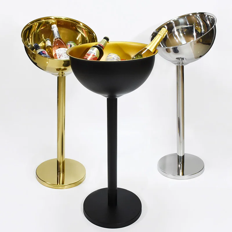 

Custom logo luxury stainless steel cooler ice basin hotel party toolchampagne ice bucket with bucket stand, Silvery/gold/black gold