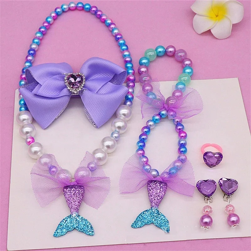 

Children's pearl necklace beauty fishtail necklace bracelet set for girl