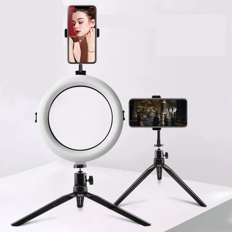 

Make Up Cell Phone Hot Sell Photographic Tripod Stand Desk Photo Flash 8 Inch 210cm Led Selfie Ring Light, Black white