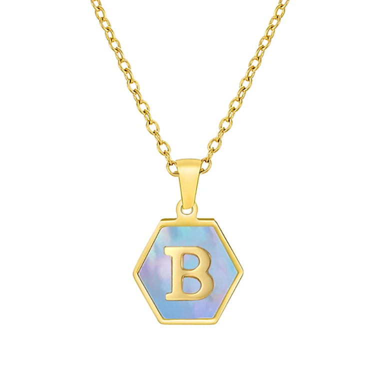 

Wholesale 18K Gold Stainless Steel Letter A-Z Initial Necklace For Women White Hexagon Shell Alphabet C Pendant Necklace