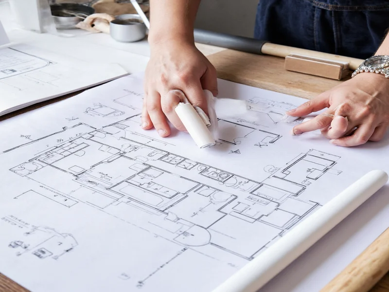 Craft room layout planning blueprint with measurements