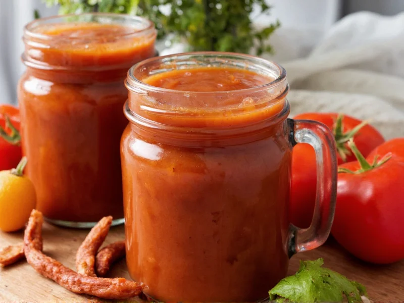 Homemade barbecue sauce in mason jars with fresh ingredients