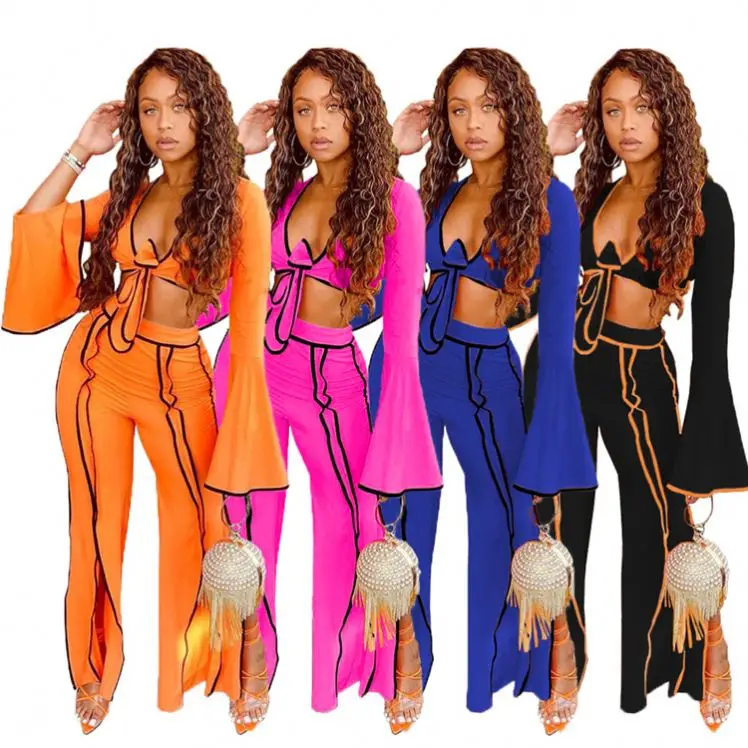 

Fashion Womens Autumn New Style Personality Line Wide-Leg Sports Suit