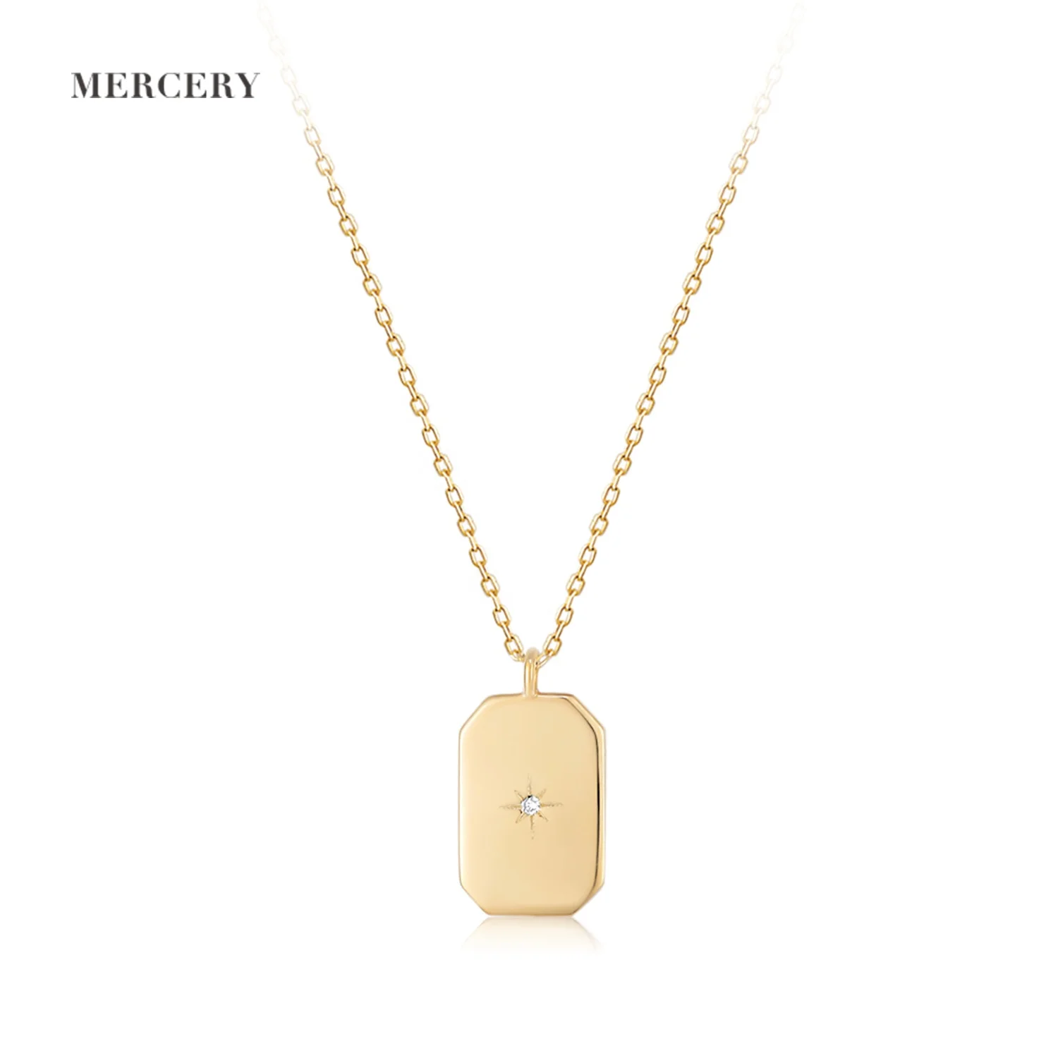 

Mercery Wholesale Personalized Rectangular Hang Tag Pendant Solid Gold 14k Gold Diamond Square Tag Pendant Necklace For Women