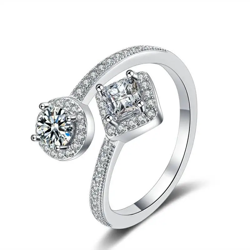 

Factory Direct Supply Wedding Rings Aaa Cubic Zirconia Elegant 925 Sterling Silver Open Rings Jewelry