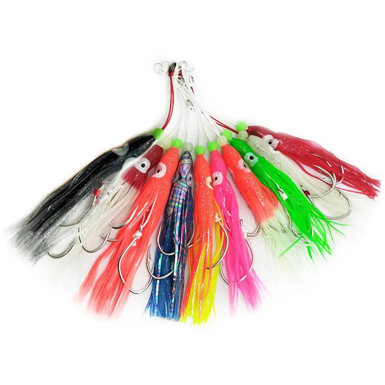 

Top Right Fh817 Octopus Squid Skirts Trolling Squid Lure Hooks Tuna And Sea Bass Fishing Lure Soft Lures With Assist Hook, As show