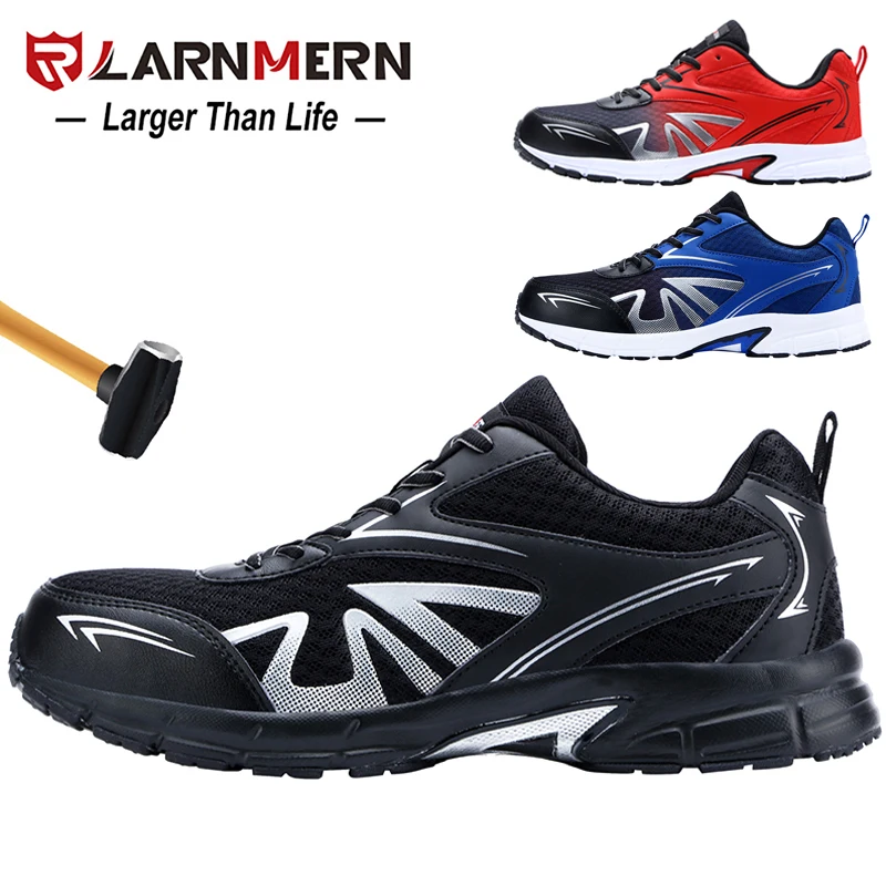 

LARNMERN Mens Steel Toe Safety Work Shoes Light weight Breathable Soft Anti-smashing Shock-proof Footwear Construction Shoes