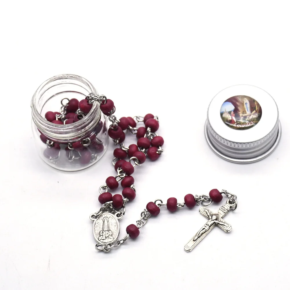 

Set 4*5mm rose scented beads rosarios cross necklace prayer bead Our Lady of Fatima Religious Gift Giveaway catholic rosary