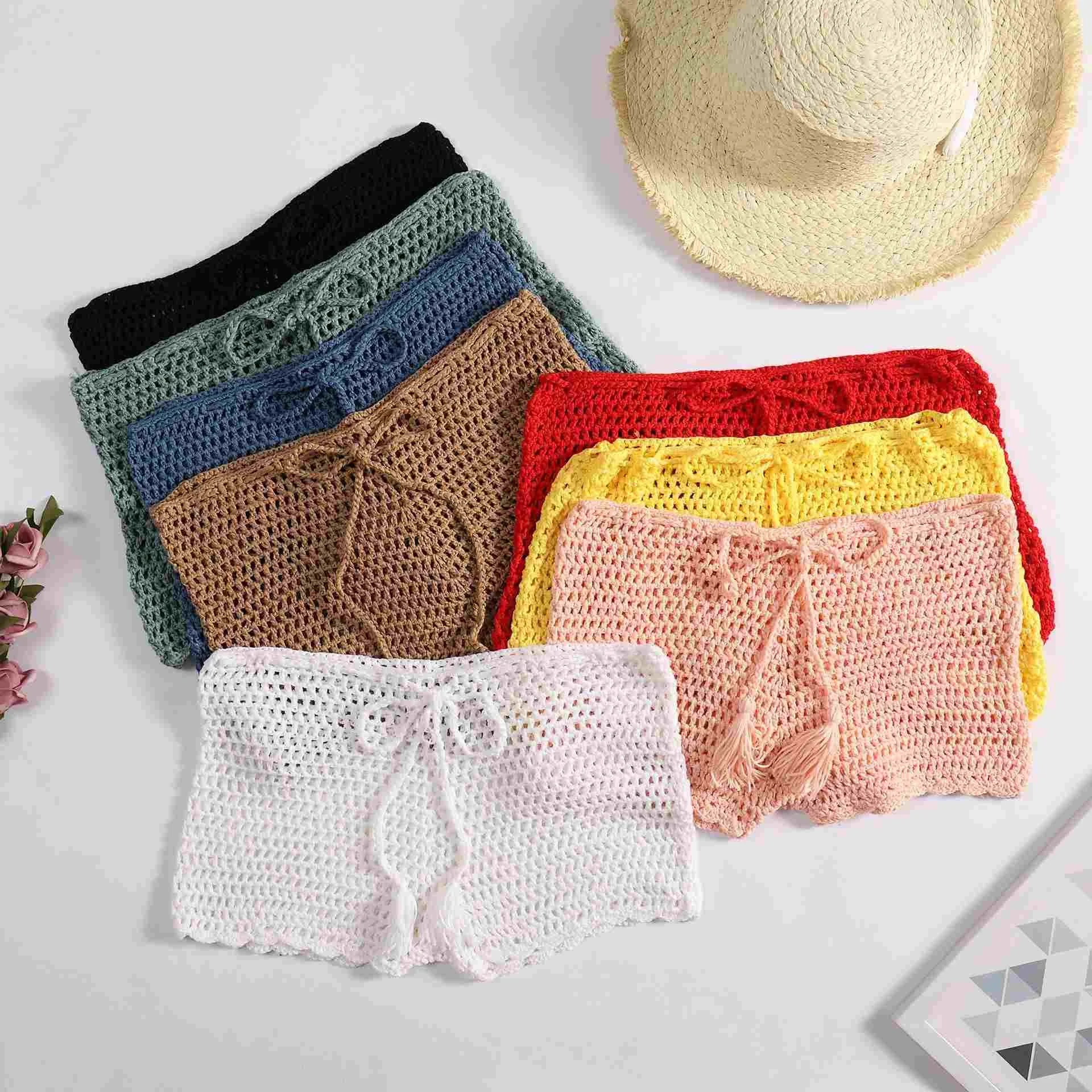 

Summer Sexy Women Plain Swim Trunks Crochet Knit Shorts Female Bandage Swimwear Short Swimming Crochet Bottoms Sexy Swimwear new, Can be customized