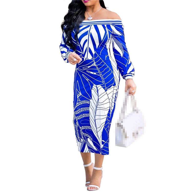 

Custom Design 1 MOQ China Factory Wholesale 2019 Fall Clothing for Women Off Shoulder Print Summer Lady Dresses
