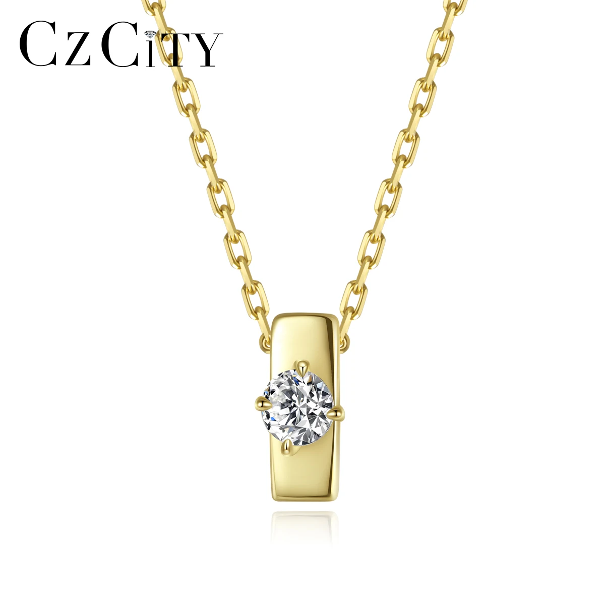 

CZCITY Small CZ 925 Sterling Silver Pendant Necklace Real 14K Gold Plated Women Trendy Jewelry Pendants