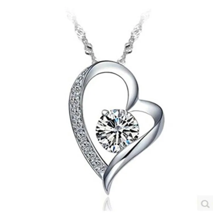 

Hot sale Fashion Peach Heart Diamond Jewelry Pendant Necklace, Silver plated