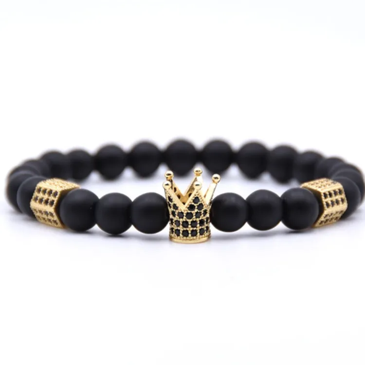 

New fashion women and men natural stone bead bracelet black lava crown bead bracelets jewelry, As shown