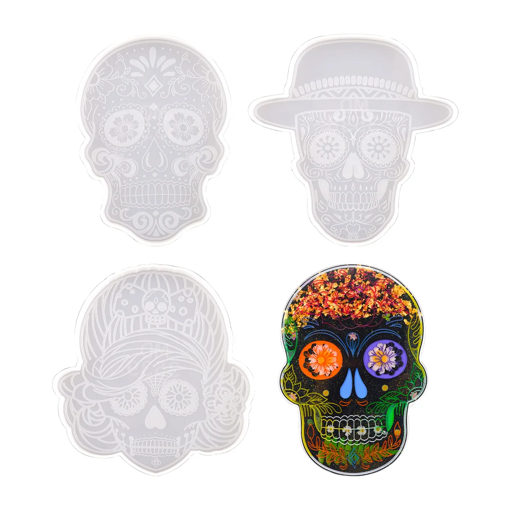 

DM191 4PCS DIY Hot Sell Mexico Skeleton Coaster Holder Cup Tray Resin Silicone Mold For Epoxy Resin Casting Making Craft
