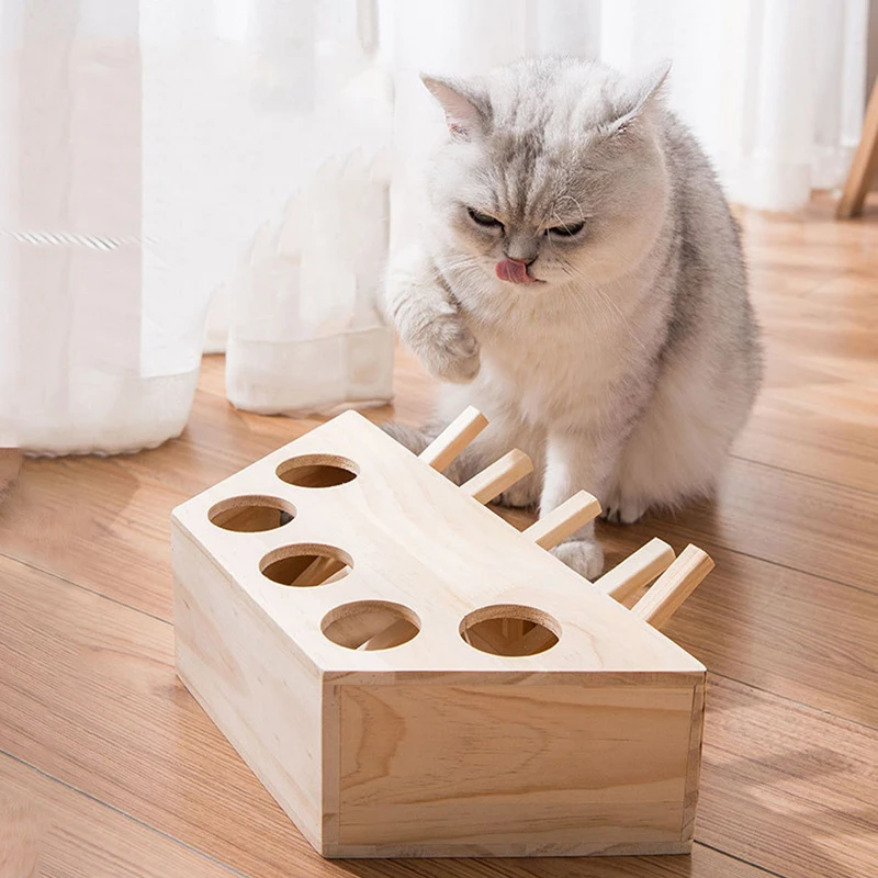 

High Quality wooden pet puzzle games toy beating hamster teaser cat stick toy interactive toy, Customized color